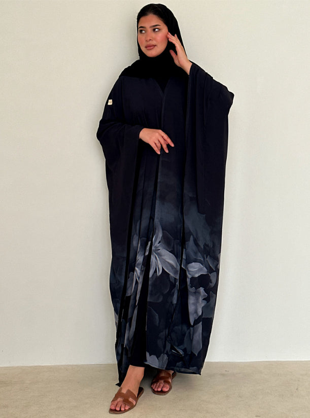 N088 - Black & Grey Print Abaya