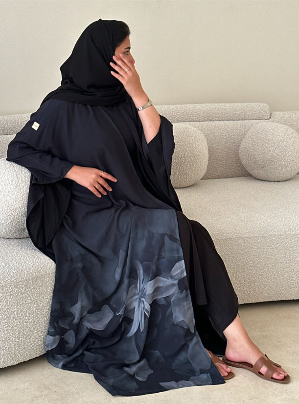 N088 - Black & Grey Print Abaya