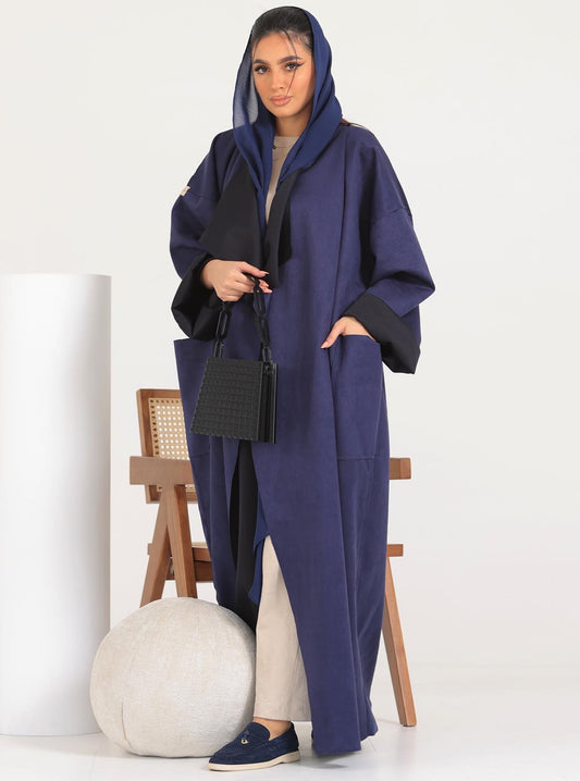 N003 - Chamois two-toned Navy trench coat Abaya