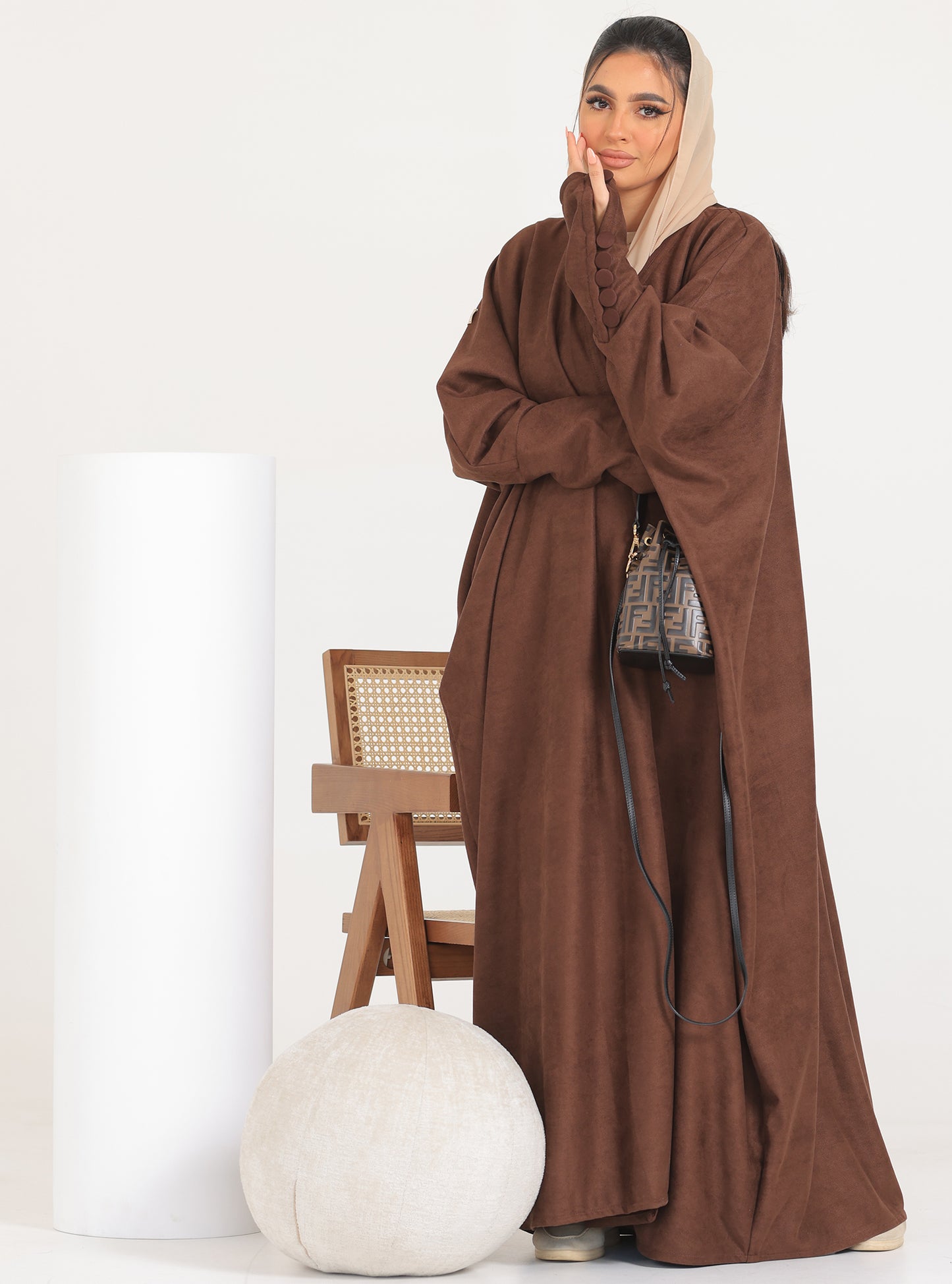 N008 - Brown  cuffed sleeves abaya
