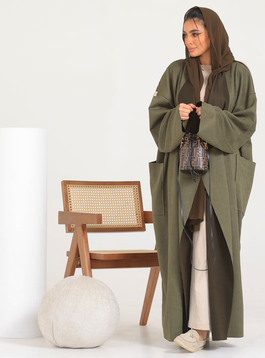 N004 - Chamois two-toned green trench coat Abaya