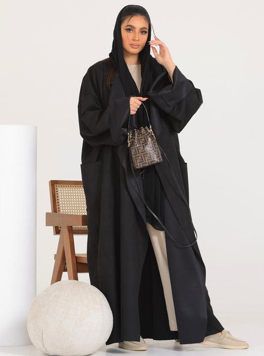 N007 - Chamois two-toned black trench coat Abaya