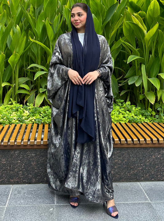 N048 - Navy shiny organza abaya