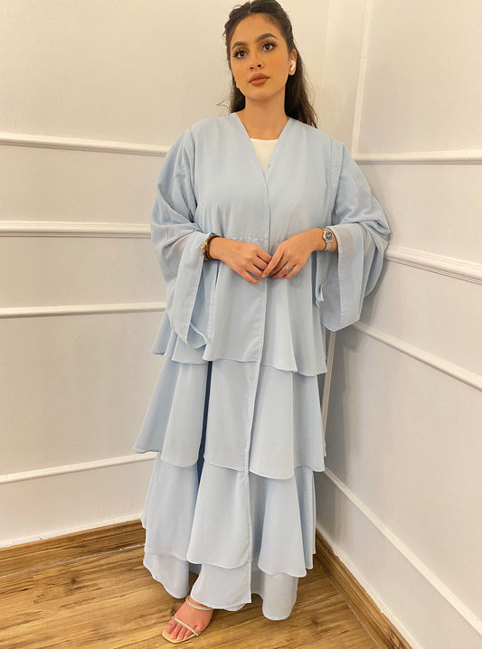 N081 - Ruffles baby blue abaya