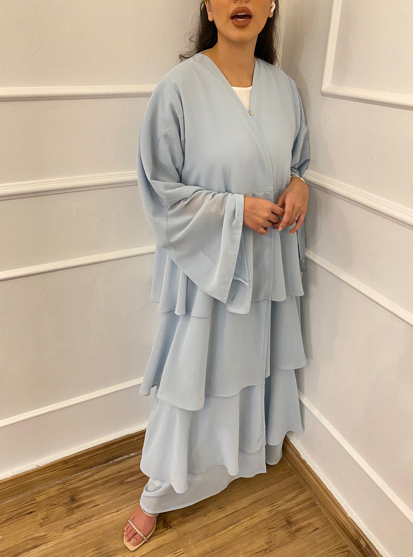 N081 - Ruffles baby blue abaya