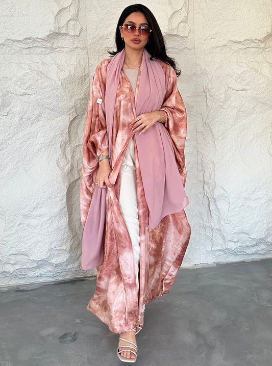 N045 -Peach tie die abaya