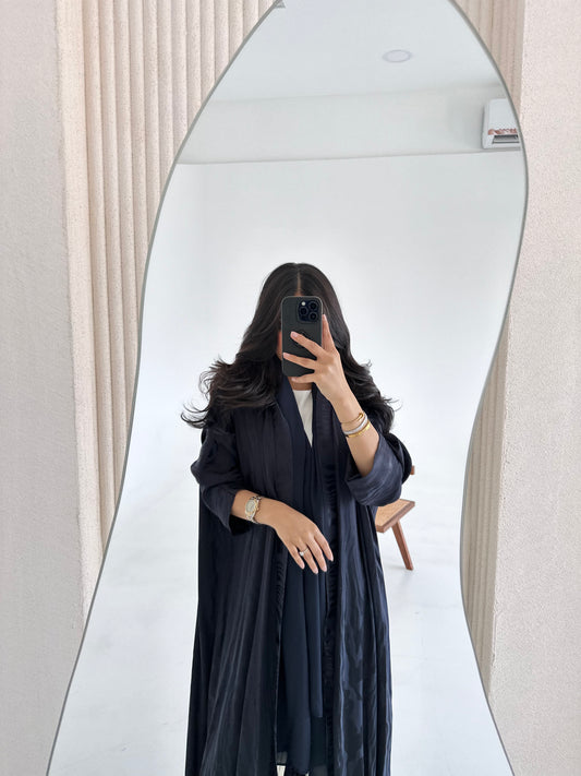 N051 - Navy silk jacquard abaya
