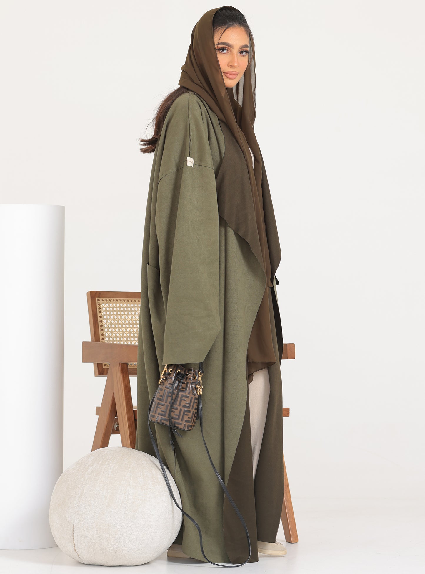 N004 - Chamois two-toned green trench coat Abaya