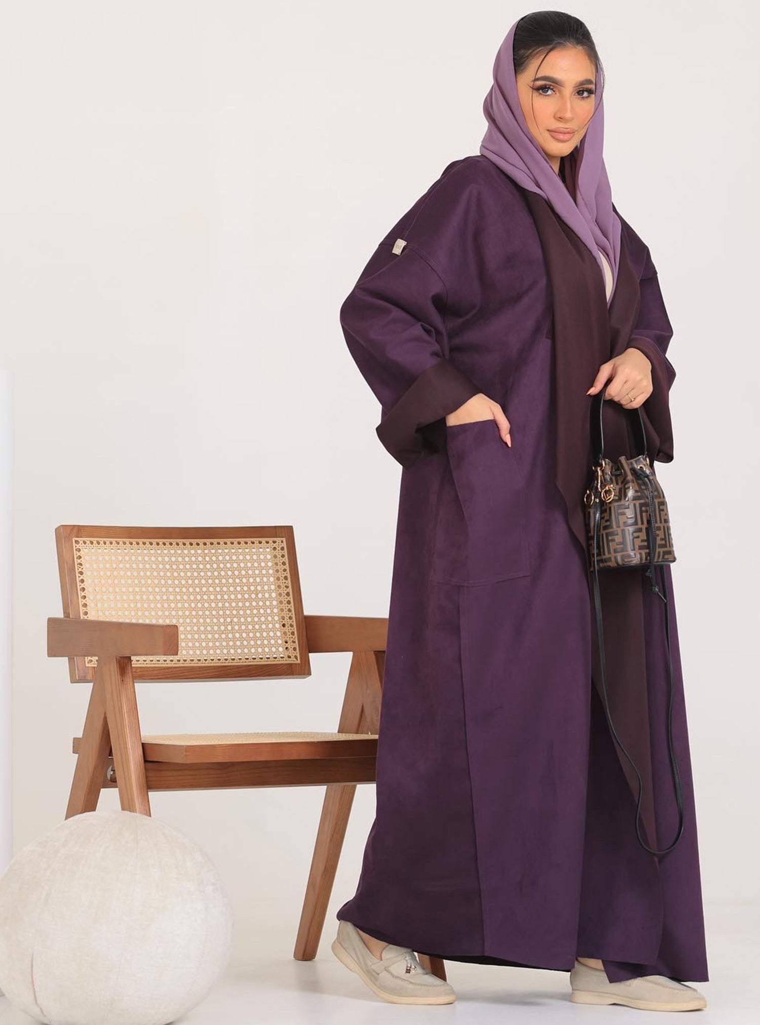 N006 - Chamois two-toned purple trench coat Abaya