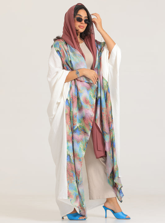 N029 - Linen abaya with tie die silk touch