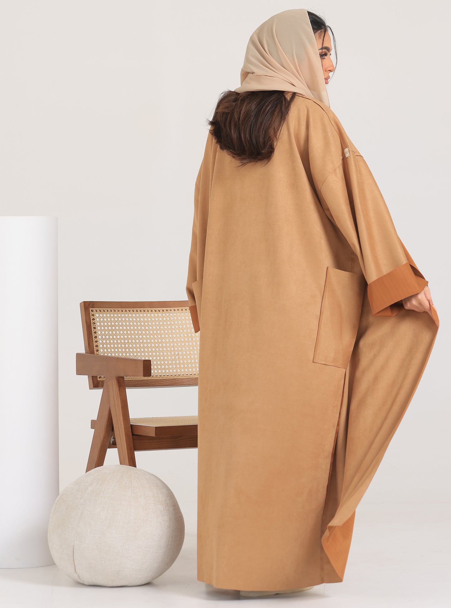 N005 - Chamois two-toned camel trench coat Abaya