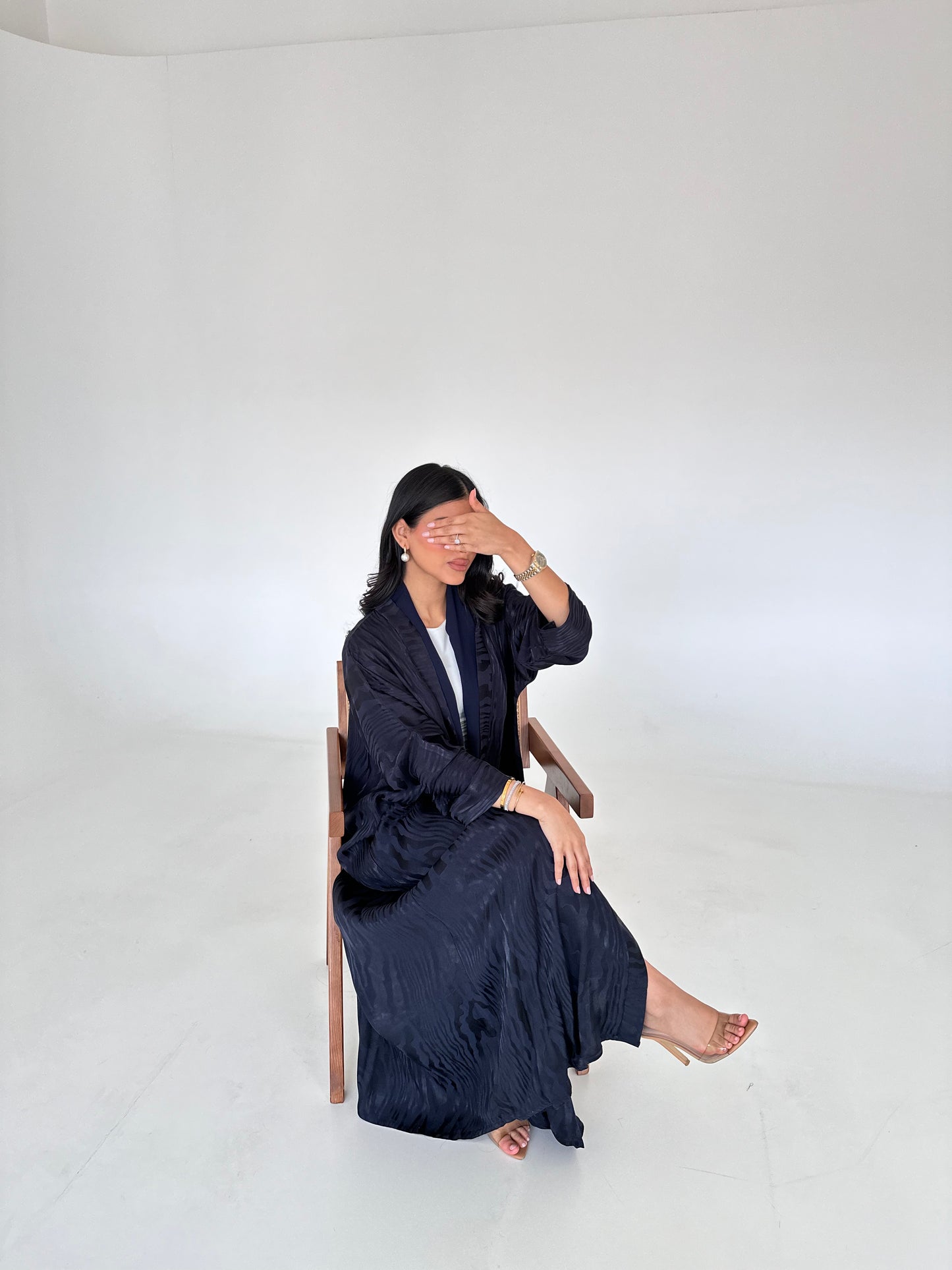N051 - Navy silk jacquard abaya