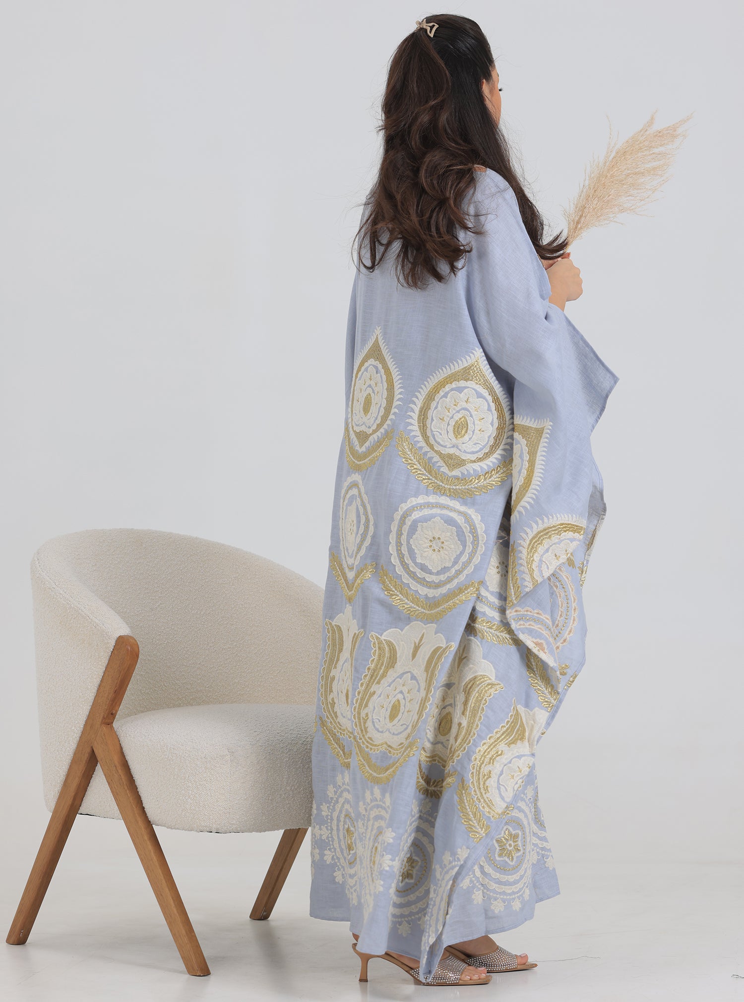 N018 - Pastel blue  embroidery jalabiya