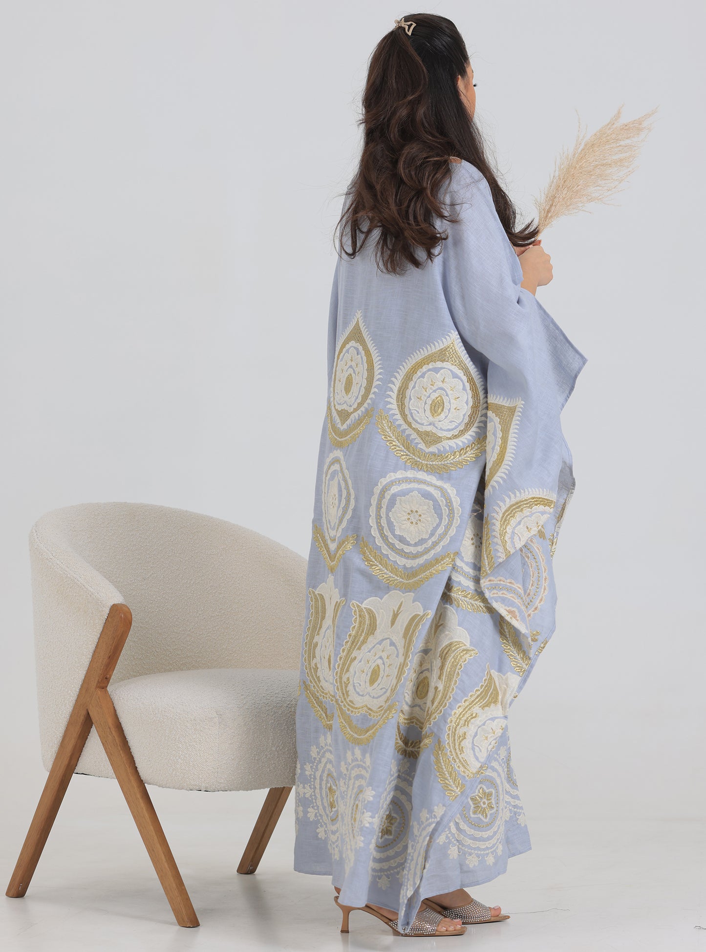 N018 - Pastel blue  embroidery jalabiya
