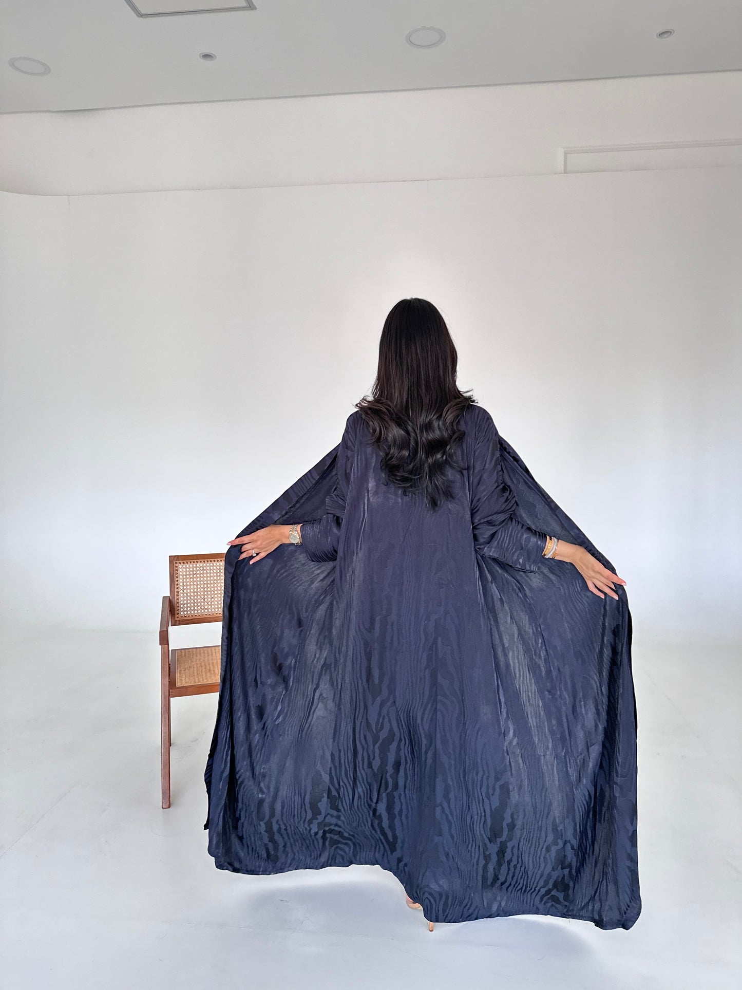 N051 - Navy silk jacquard abaya