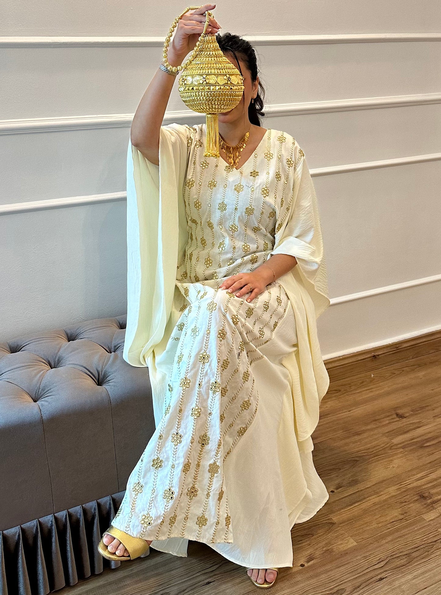 N035 - Off white linen kaftan