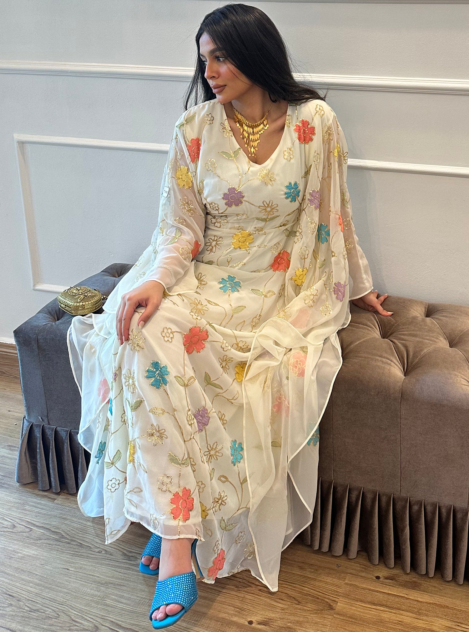 N038 -  Floral chiffon kaftan