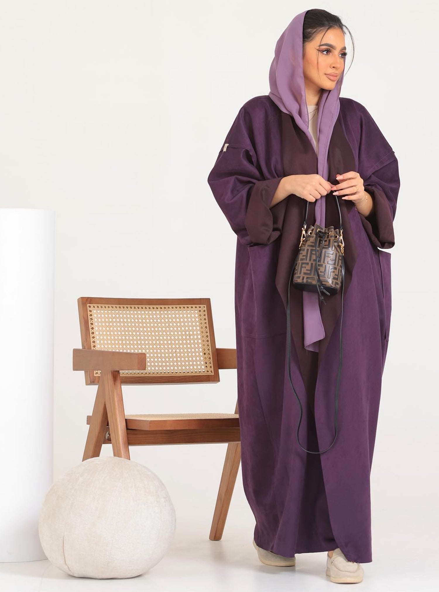 N006 - Chamois two-toned purple trench coat Abaya