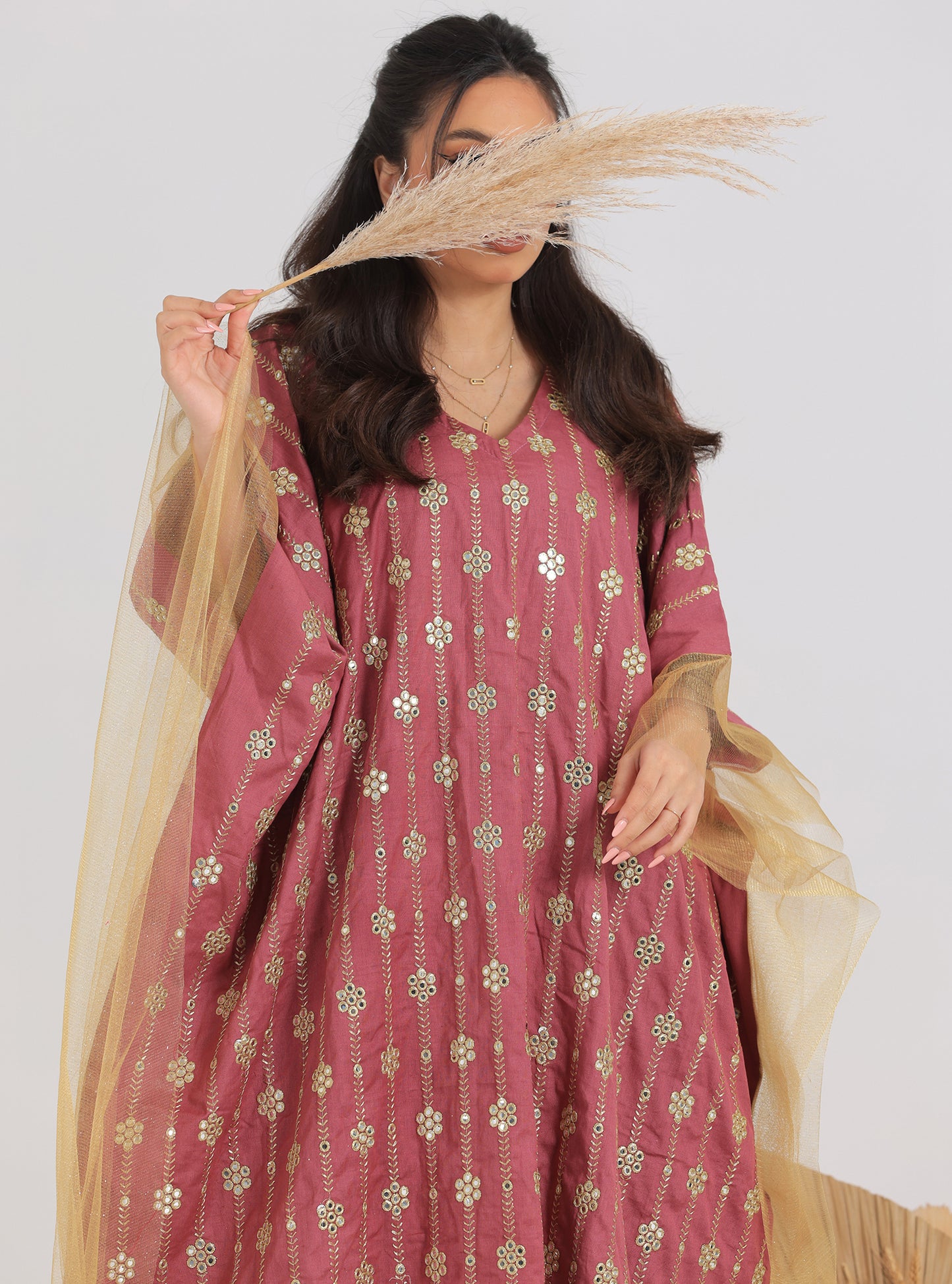 N012 - Pink embroidered jalabiya