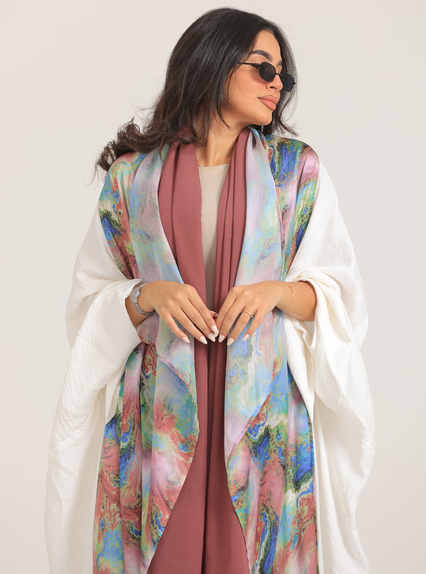 N029 - Linen abaya with tie die silk touch