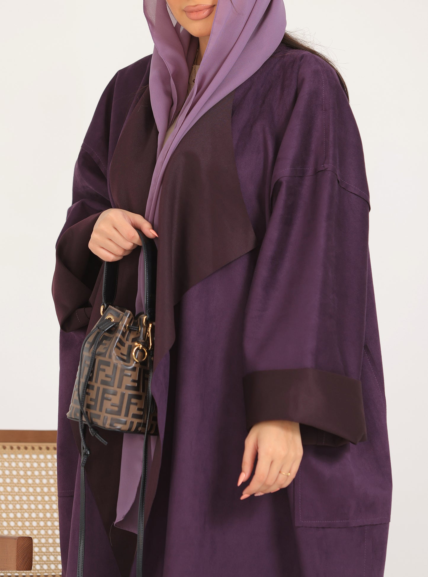N006 - Chamois two-toned purple trench coat Abaya