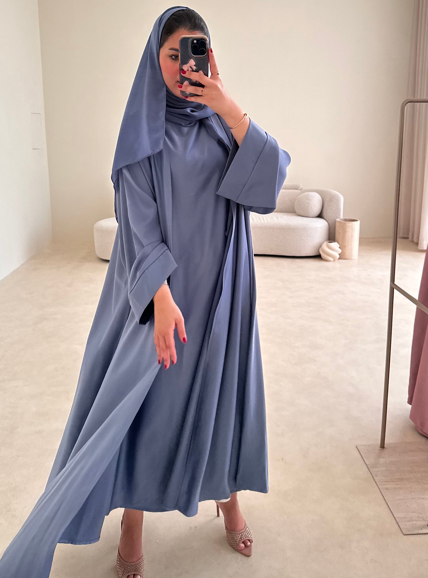 N082 - Blue abaya 3 piece set