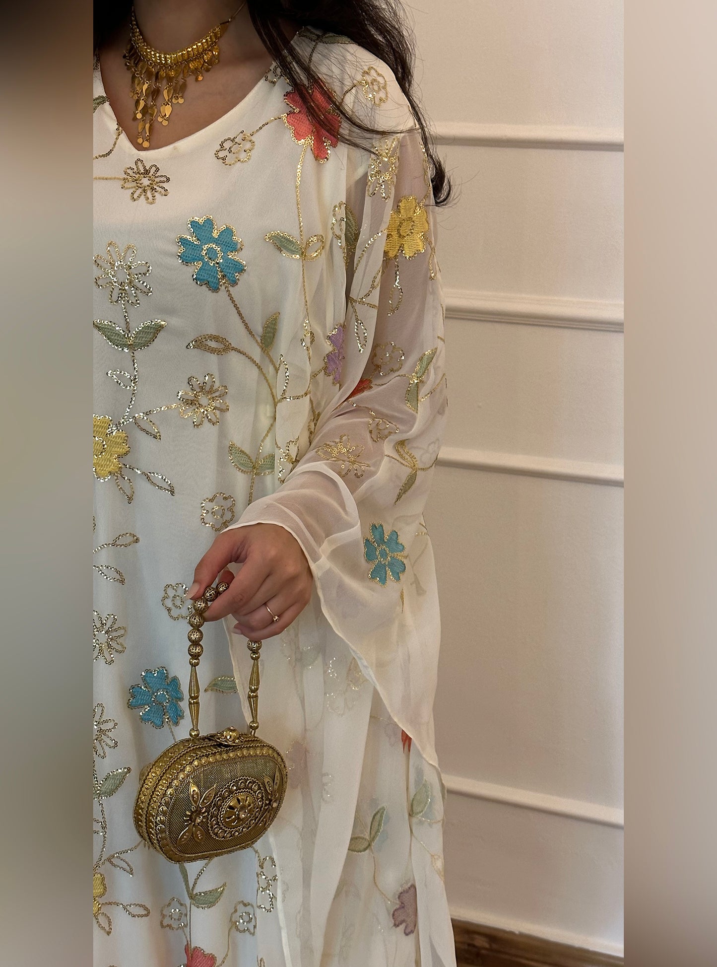 N038 -  Floral chiffon kaftan